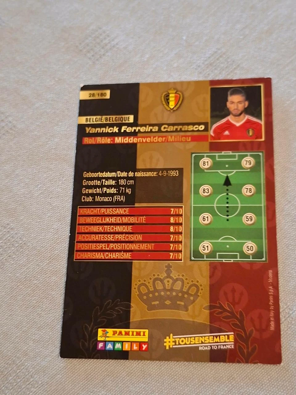 Panini / Voetbalkaart / Yannick Carrasco / Rode Duivels / EK 2016 – photo 2